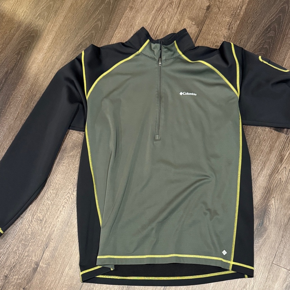 Columbia Black and Green Half-Zip Jacket with Yellow Trim